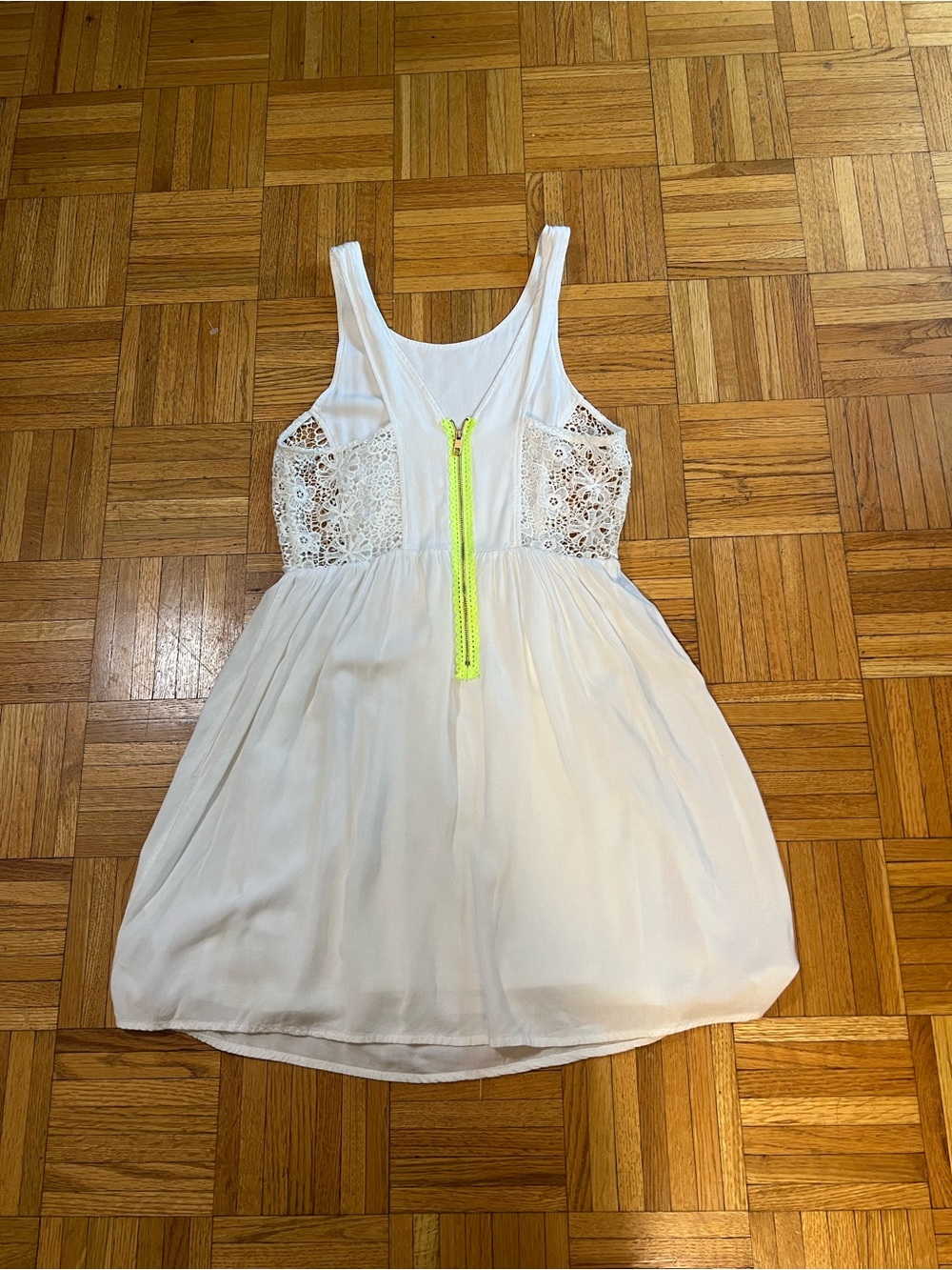 Coquette with 90s Neon White Lace-Panel Mini Dress with Neon Yellow Zip medium